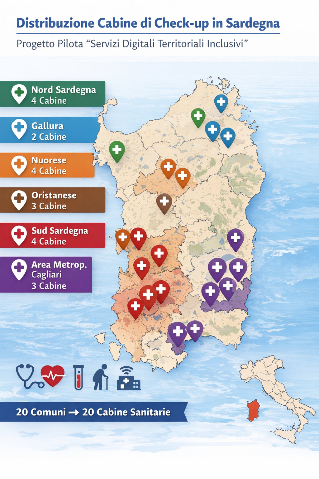 Invent Solutions srl SB progetto pilota Sardegna - 20 cabine diagnostiche automatizzate per prevenzione sanitaria regionale